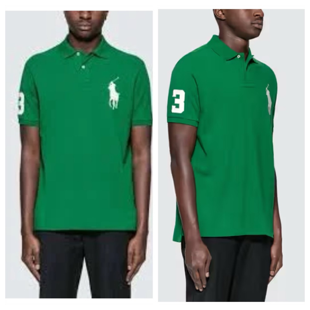 Polo Ralph Lauren Boy's L Classic Fit Green White Big Pony Logo 3 Polo Shirt